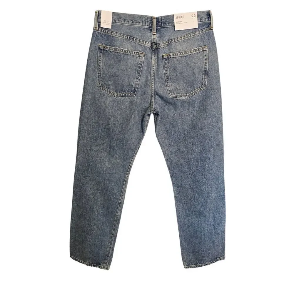 Agolde Kelly Jeans High Rise Relaxed Straight Blue Womens 29 Distressed NWT